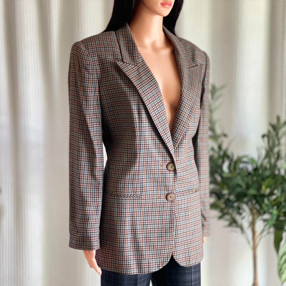 Vintage 90s Forenza Blazer Houndstooth Brown Career Office Jacket‎ Size 12